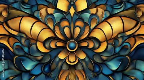 Golden and Teal Abstract Fl...