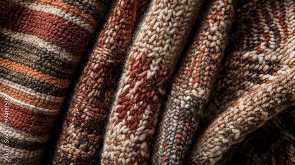 Knitted Fabric Texture with Brown and White Stripes, close-up , texture , knit , wool Knitted Fabric Texture with Brown and White Stripes, close-up , texture , knit , wool