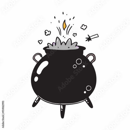 Witch cauldron. Halloween pot. Witchcraft, potion, spell, Cute cartoon illustration (1)