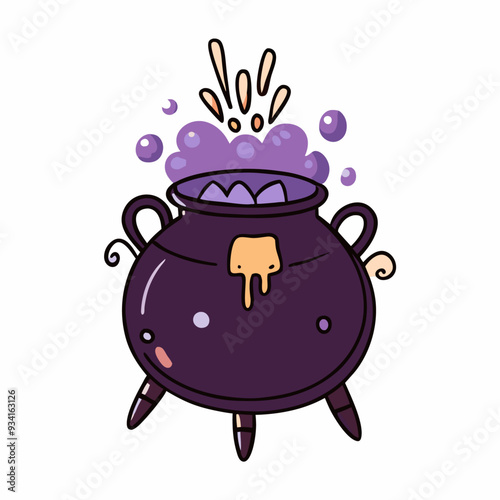 Witch cauldron. Halloween pot. Witchcraft, potion, spell, Cute cartoon illustration (5)