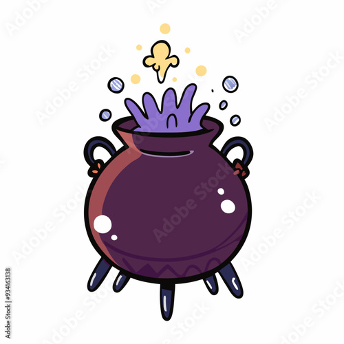 Witch cauldron. Halloween pot. Witchcraft, potion, spell, Cute cartoon illustration (6)