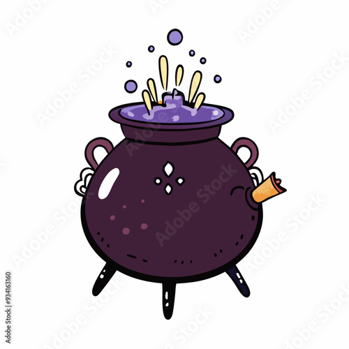Witch cauldron. Halloween pot. Witchcraft, potion, spell, Cute cartoon illustration (7)