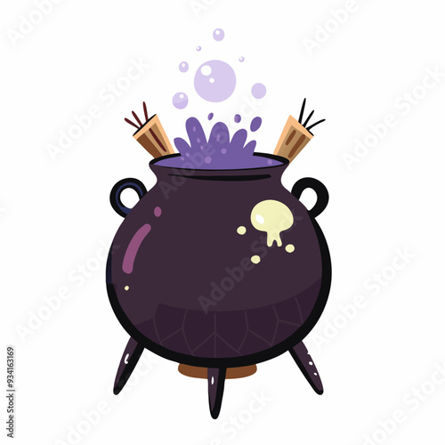 Witch cauldron. Halloween pot. Witchcraft, potion, spell, Cute cartoon illustration (9)