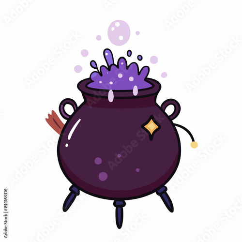 Witch cauldron. Halloween pot. Witchcraft, potion, spell, Cute cartoon illustration (15)