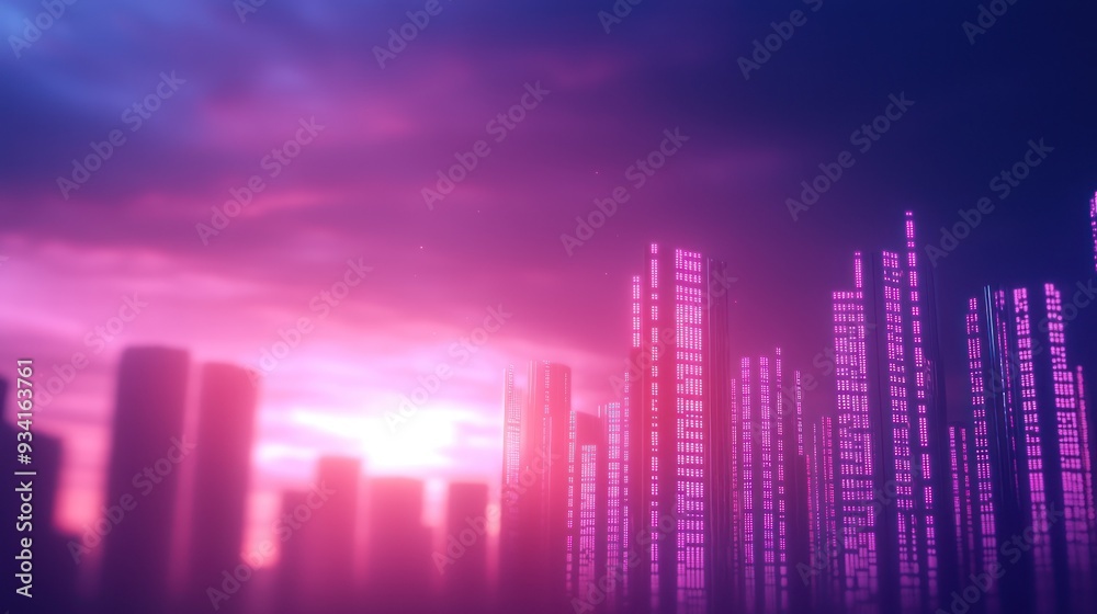 Vibrant city skyline at sunset, showcasing stunning pink and purple hues illuminating modern buildings against a dramatic sky. Vibrant city skyline at sunset, showcasing stunning pink and purple hues illuminating modern buildings against a dramatic sky.