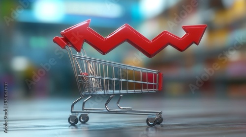 Shopping Cart with Red Arro...