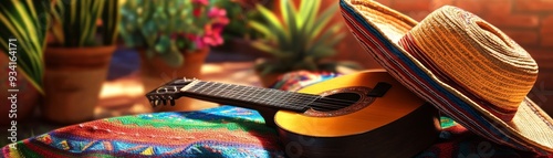 Sombrero and Guitar on a Co...