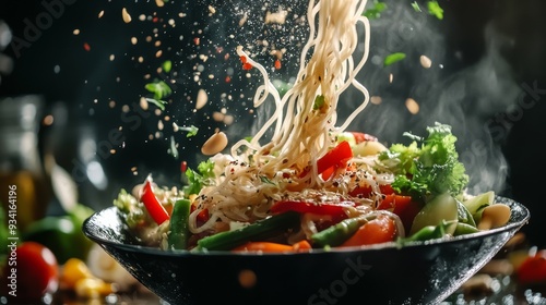 Wallpaper Mural Steaming Noodles Falling into a Bowl of Fresh Vegetables, food , asian , noodles , culinary Torontodigital.ca