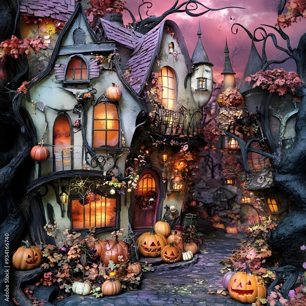 Whimsical Halloween Tableau with Playful and Imaginative Decorative Elements in Vibrant Digital Whimsical Halloween Tableau with Playful and Imaginative Decorative Elements in Vibrant Digital