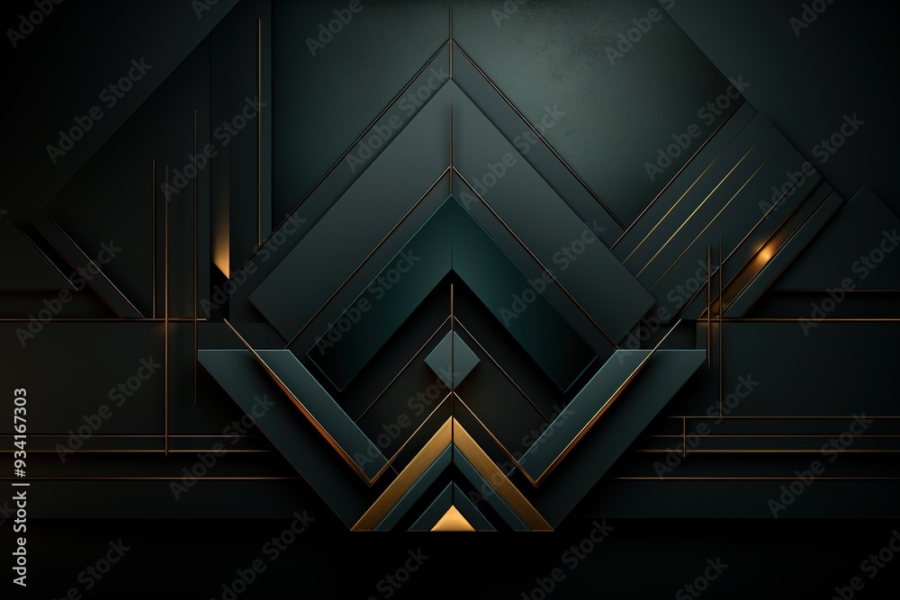 Obraz premium Abstract geometric pattern with gold lines on a dark background.