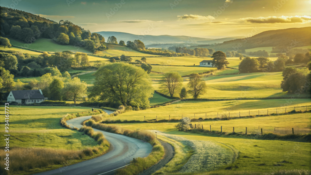 Obraz premium A peaceful countryside landscape with a winding road