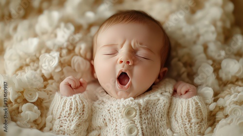 close-up of a newborn mid-yawn, showcasing their delicate features and the pure, innocent essence of early infancy