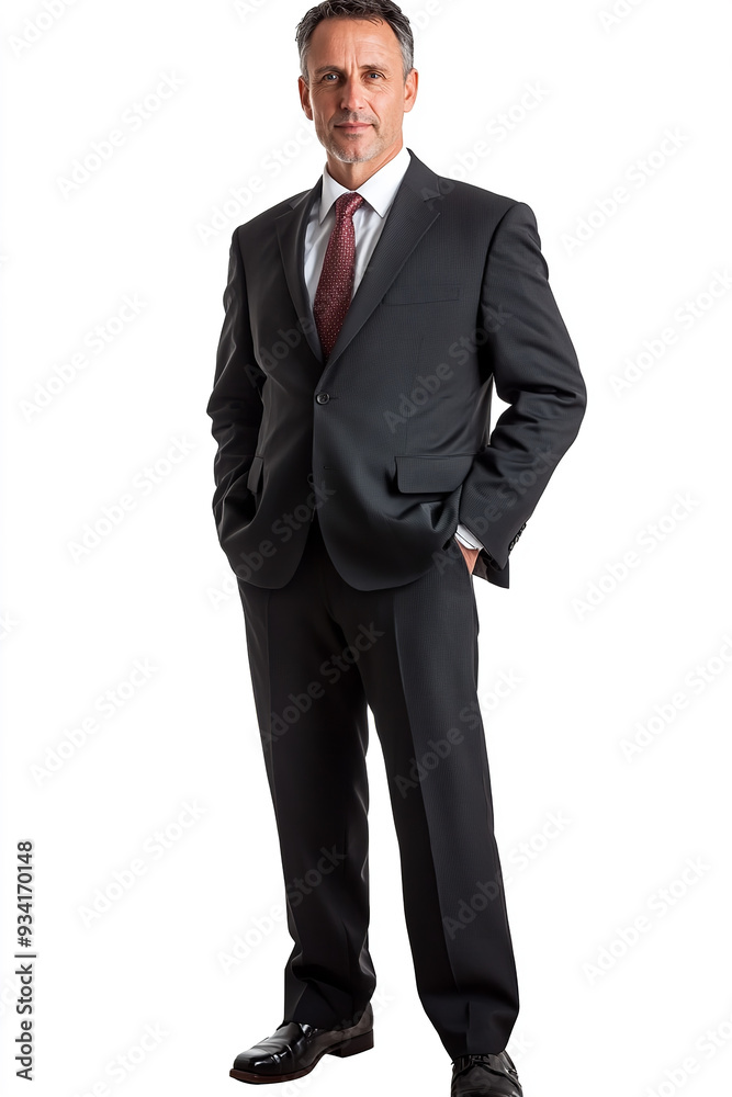 A middle-aged businessman stands confidently, exuding leadership and professionalism. His well-tailored suit and poised demeanor underscore his authority and experience A middle-aged businessman stands confidently, exuding leadership and professionalism. His well-tailored suit and poised demeanor underscore his authority and experience