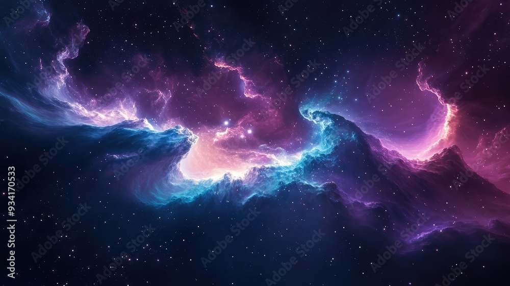 Fototapeta premium Flowing nebula waves in the vastness of space, an abstract blend of colors with a hint of mystery and depth.