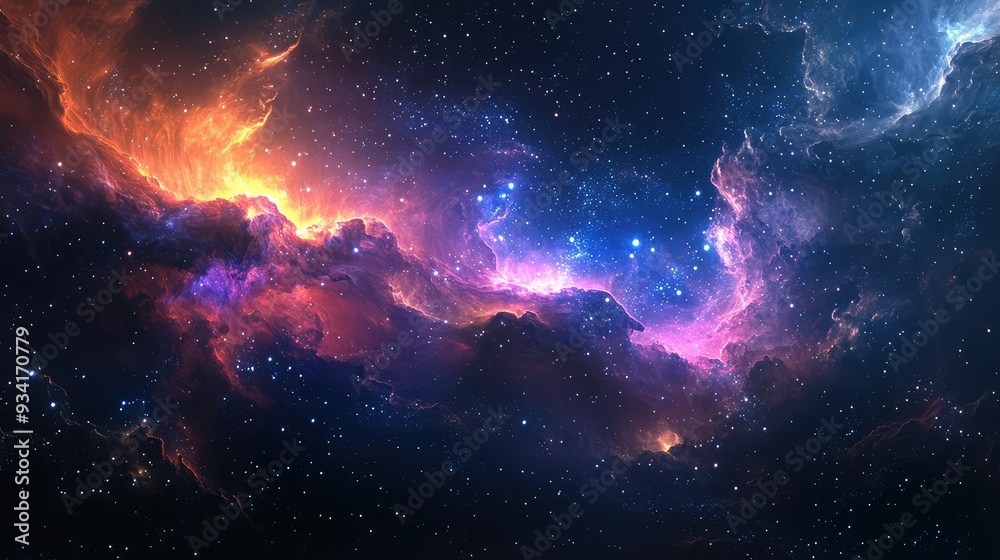 Fototapeta premium Nebula waves flowing gracefully through the universe, glowing with energy and dotted with distant stars.