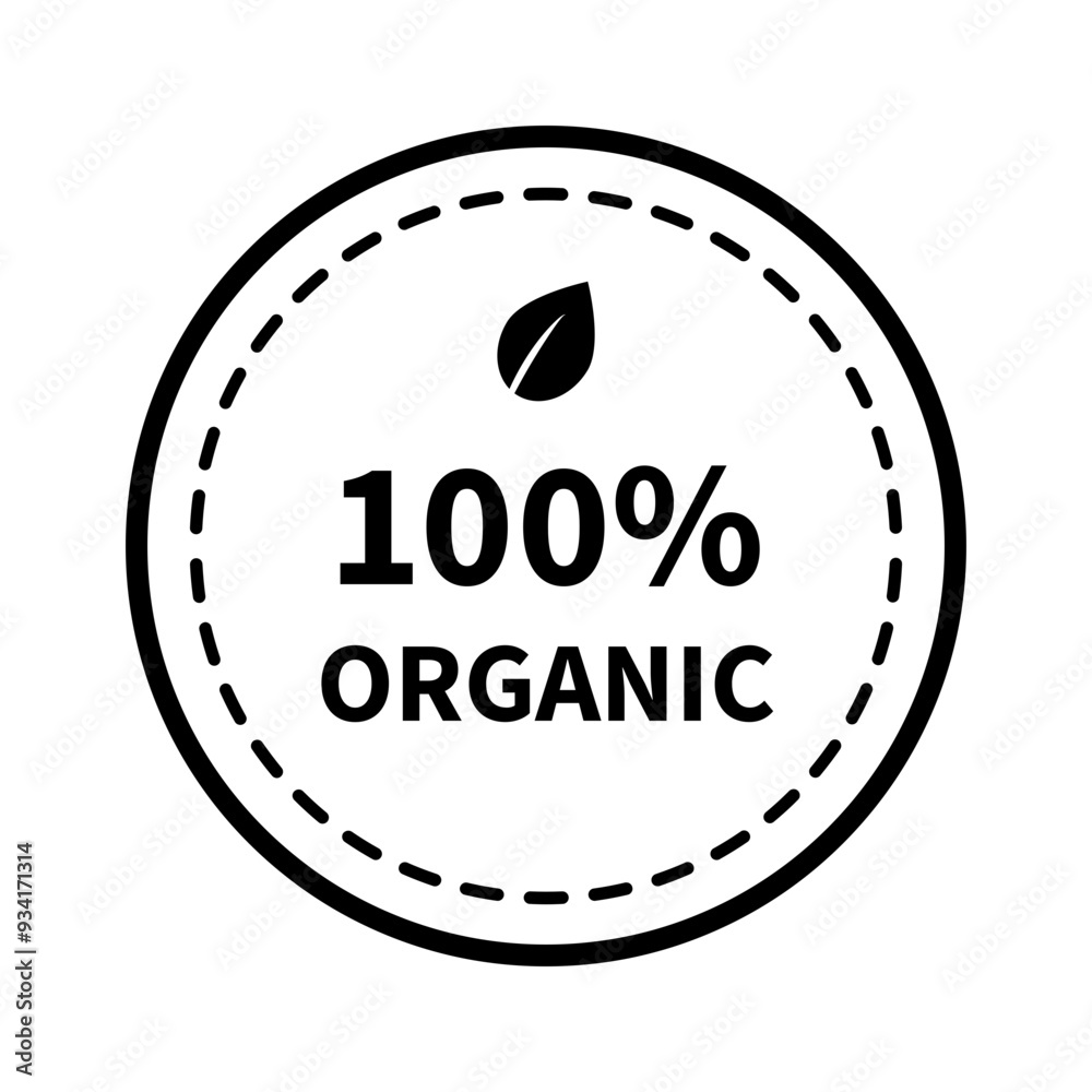 100% organic label stamp badge. Green round leaf sticker template. Nature, healthy, ecology, environment, guarantee concepts. Flat vector design isolated illustration. 100% organic label stamp badge. Green round leaf sticker template. Nature, healthy, ecology, environment, guarantee concepts. Flat vector design isolated illustration.
