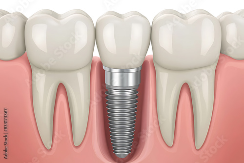 A flat art style illustration of a dental implant. The design features a clean, simple depiction of the implant with minimalistic details