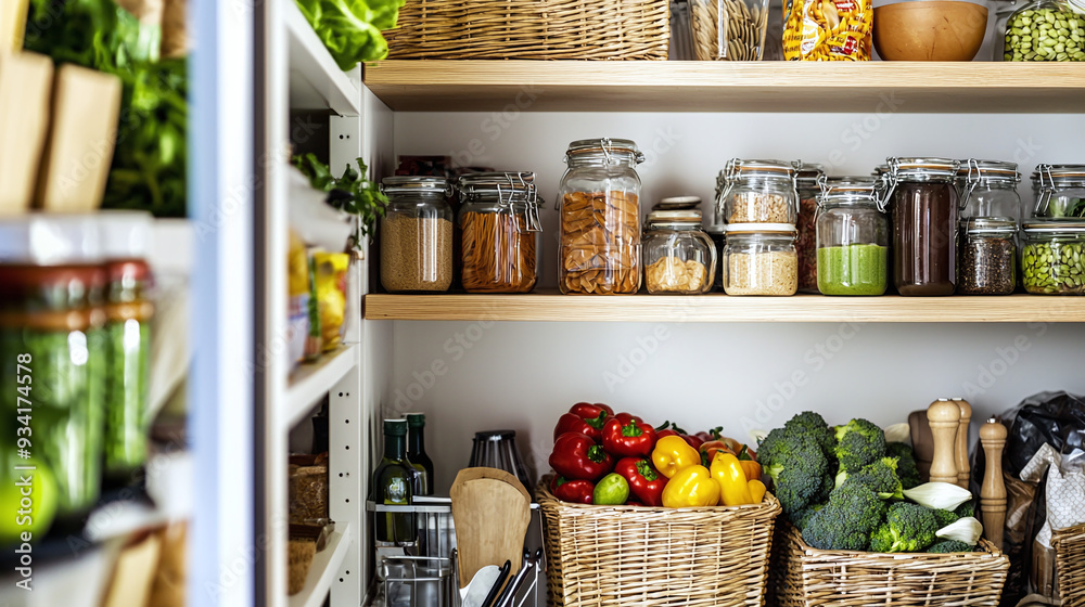 a well-organized kitchen pantry stocked with healthy, whole foods a well-organized kitchen pantry stocked with healthy, whole foods