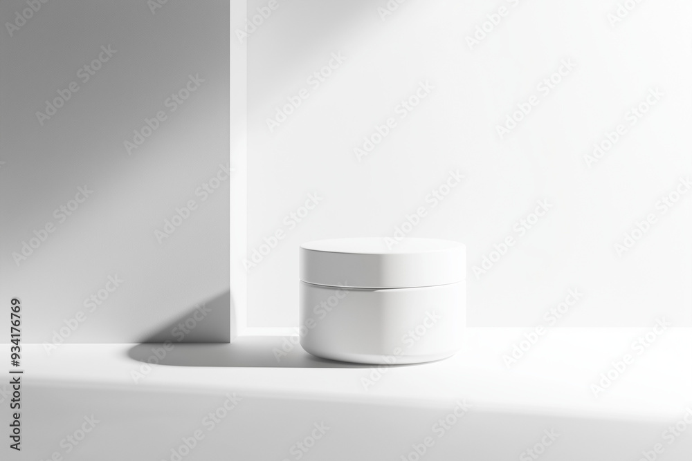A clean and professional commercial mockup featuring a cream container elegantly presented on a solid white background. modern and minimalistic A clean and professional commercial mockup featuring a cream container elegantly presented on a solid white background. modern and minimalistic