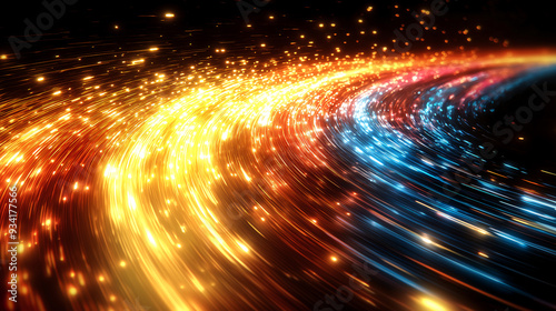 Colorful Light Trails with Sparkling Effects on a Dark Background