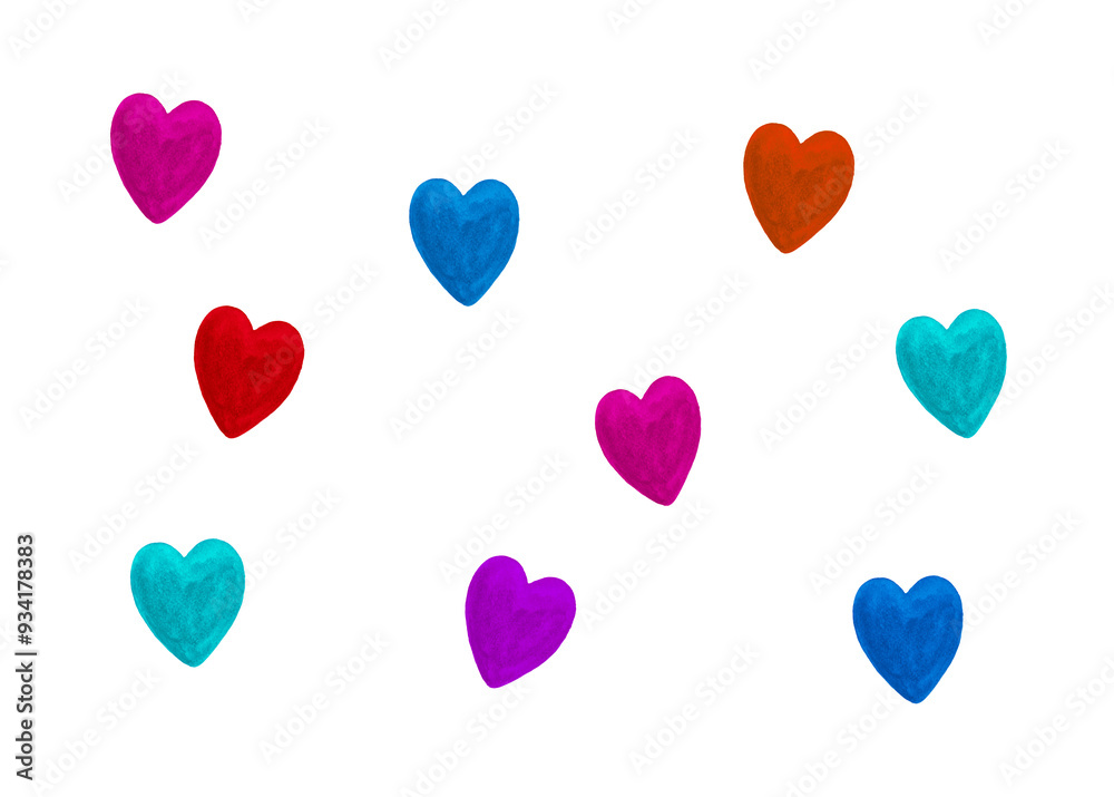 Valentine or Mother's day festive greeting card border from various mixed colorful hearts on white background. Valentine or Mother's day festive greeting card border from various mixed colorful hearts on white background.