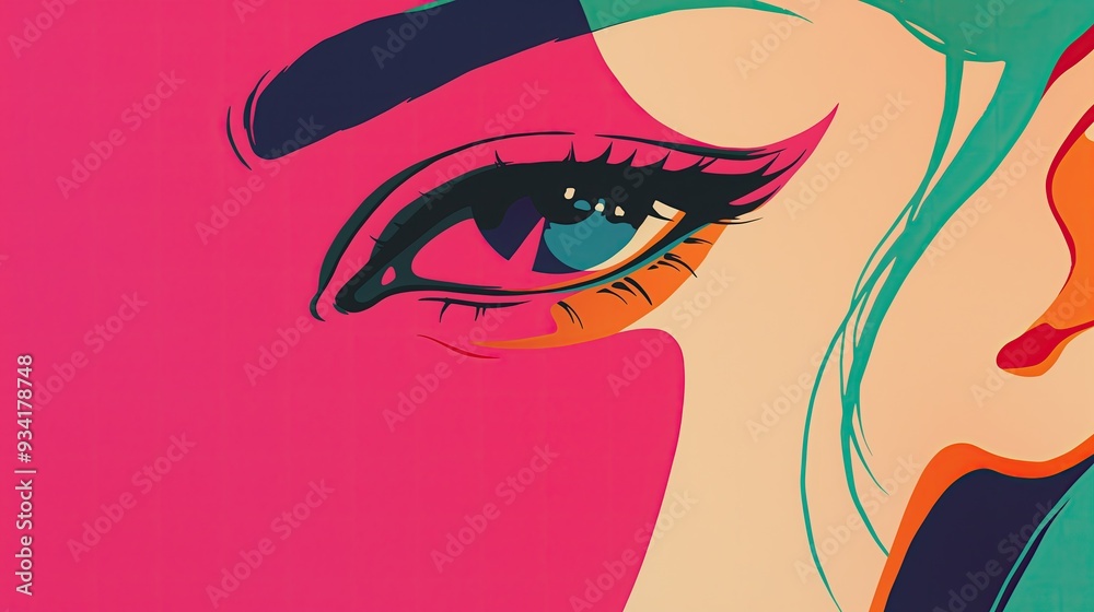 Fototapeta premium eye contact, overlapping colour prints, trendy layout, risograph print , minimal generated AI