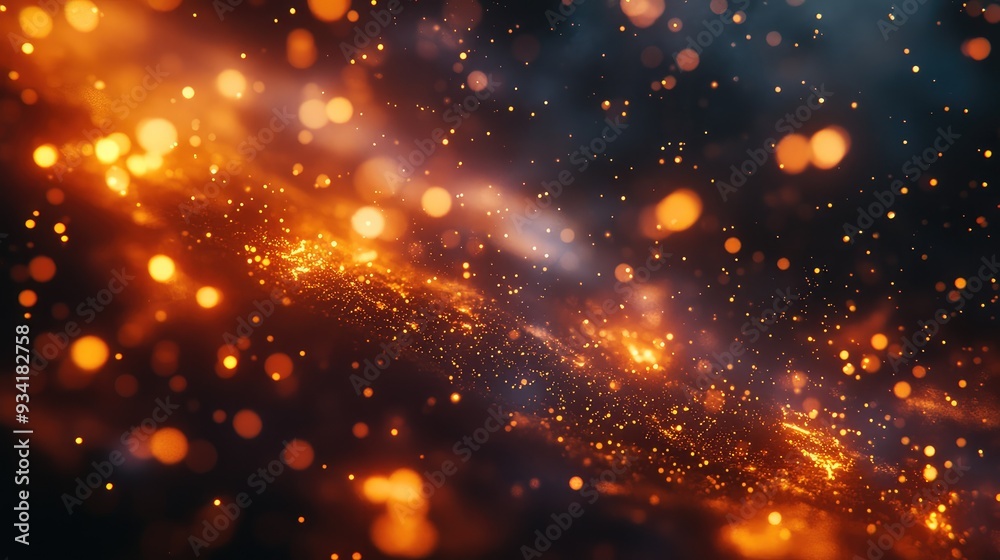 Fototapeta premium Glowing embers with a digital twist, floating through a dark void, creating an ethereal, tech-inspired atmosphere.