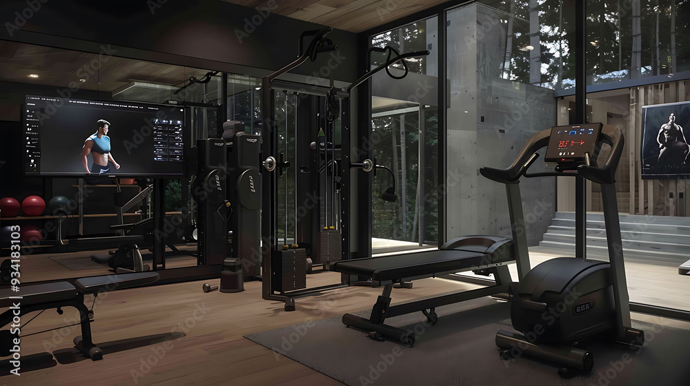 Obraz premium Personal fitness hologram system integrating interactive exercises and data tracking 