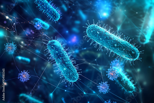 An abstract digital background illustrating the concepts of bacteria and vaccination