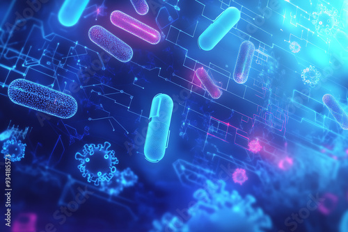 An abstract digital background illustrating the concepts of bacteria and vaccination