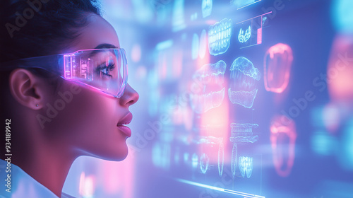 A serene dental clinic where a smiling dentist provides advice to a patient. The softly lit blue background and glowing halo of text around the patient symbolize clarity and comfort