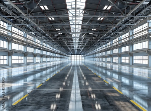 Empty Large Industrial Warehouse With Windows and Steel Beams