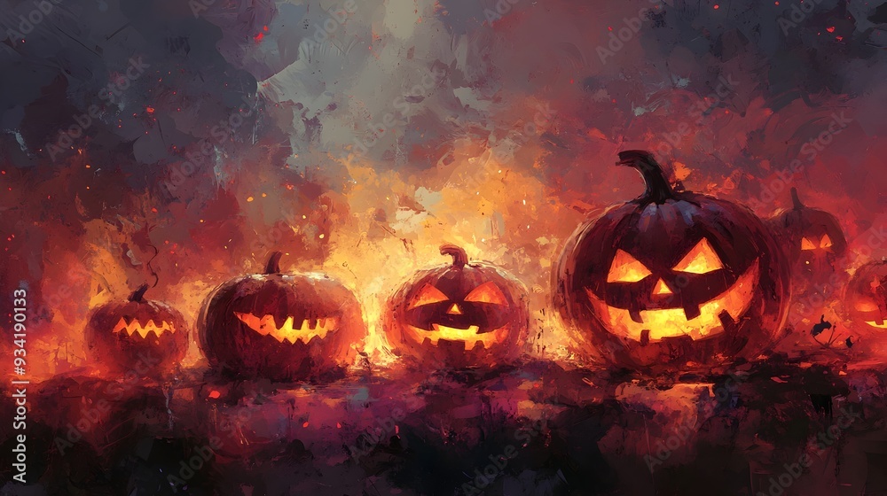 Captivating Abstract Expressionist Jack o Lanterns in Haunting Ethereal Backdrop Captivating Abstract Expressionist Jack o Lanterns in Haunting Ethereal Backdrop