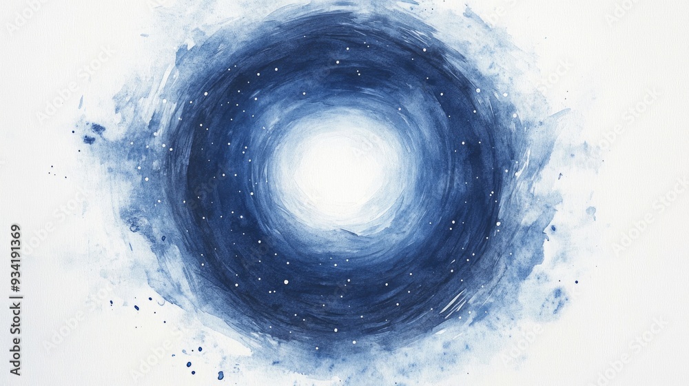 Watercolor depiction of a circular night sky on a white background Watercolor depiction of a circular night sky on a white background
