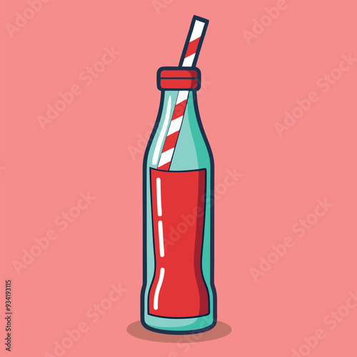 Soda Bottle and Straw Vector Illustration