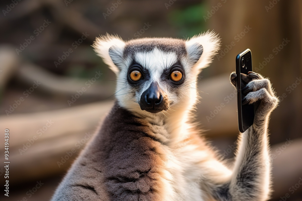 Obraz premium Ring lemur catta making selfie