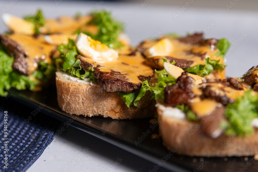 bruschetta with grilled beef salad and sauce bruschetta with grilled beef salad and sauce