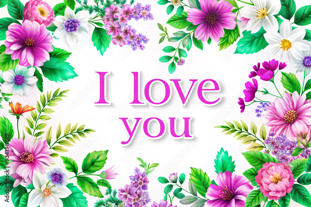 Flowers on a white isolated background with the inscription Flowers on a white isolated background with the inscription