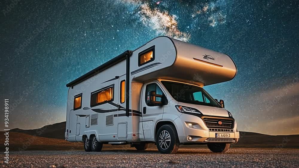Camper van parked under a starry night sky enjoying the outdoors Stock ...