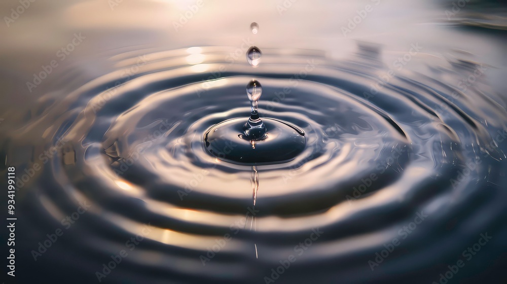 A single drop of water creates a ripple effect in still water, the sunlight reflecting off the surface. A single drop of water creates a ripple effect in still water, the sunlight reflecting off the surface.