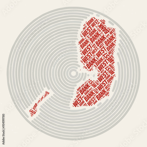 Palestine Round Poster. Typography style image of Country. Regions word clouds of Palestine. Vintage image design with scratch texture.