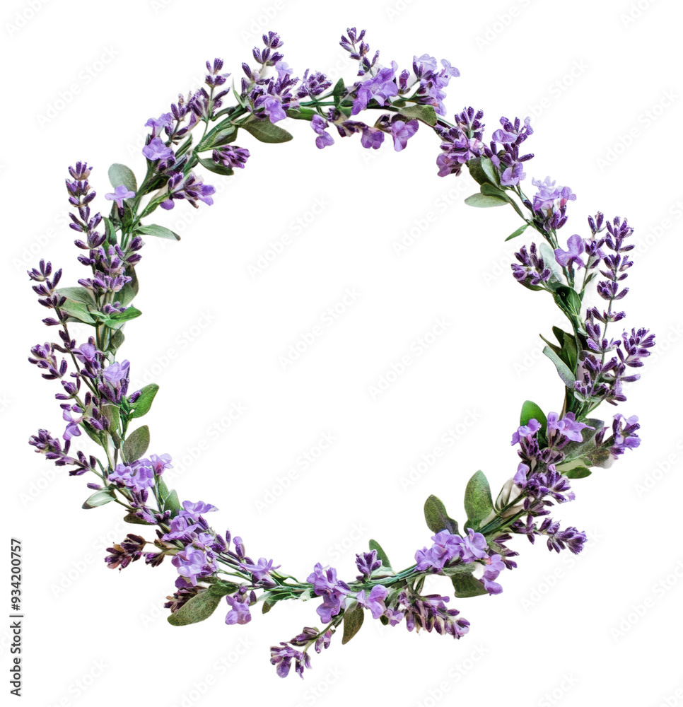 PNG Lavender floral wreath on a white background PNG Lavender floral wreath on a white background