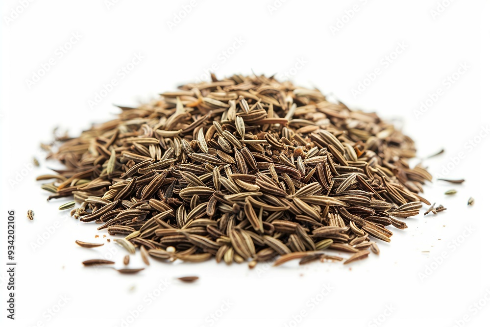 Cumin seeds piled on a flat surface ready for seasoning dishes Cumin seeds piled on a flat surface ready for seasoning dishes