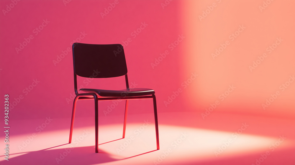 A solitary empty chair with a spotlight focused on it highlighting the absence of a person A solitary empty chair with a spotlight focused on it highlighting the absence of a person