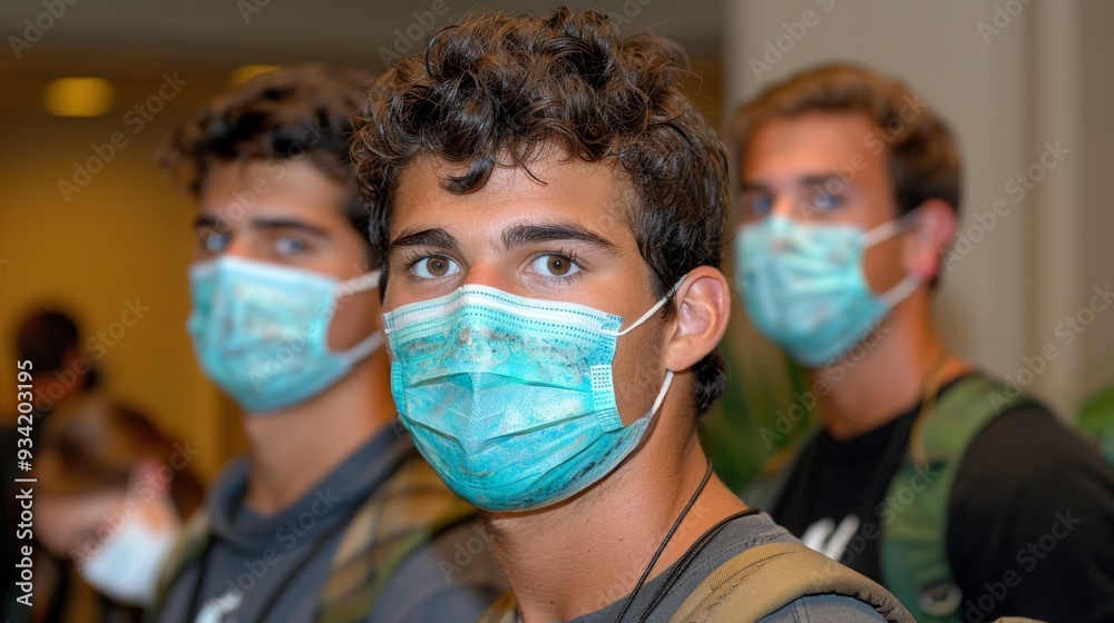 Theme park entrance Depict visitors wearing masks while entering a theme park and having their tickets scanned by staff, with Theme park entrance Depict visitors wearing masks while entering a theme park and having their tickets scanned by staff, with