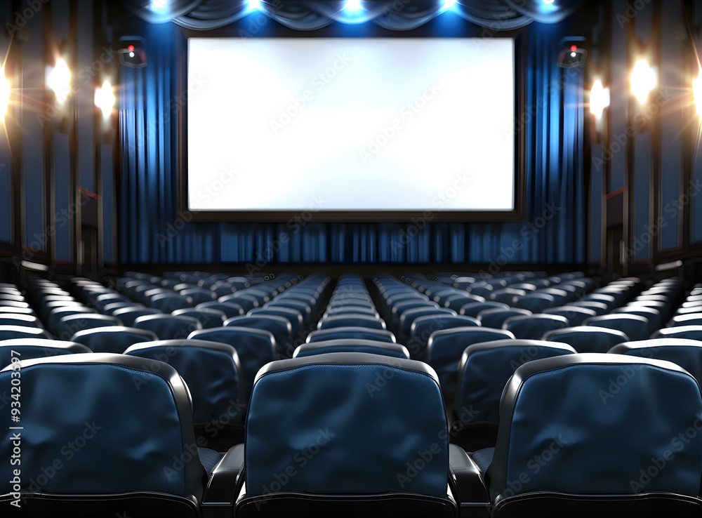 Fototapeta premium Empty Movie Theater Seats With Blank Screen