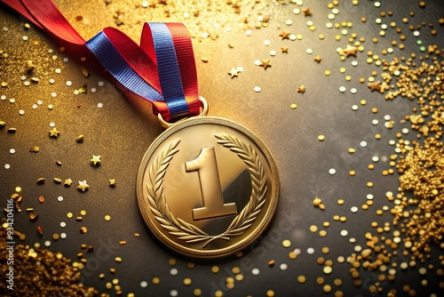 Realistic gold medal mockup. Gold medal with ribbon. Design winner golden medal prize. Winner award medal