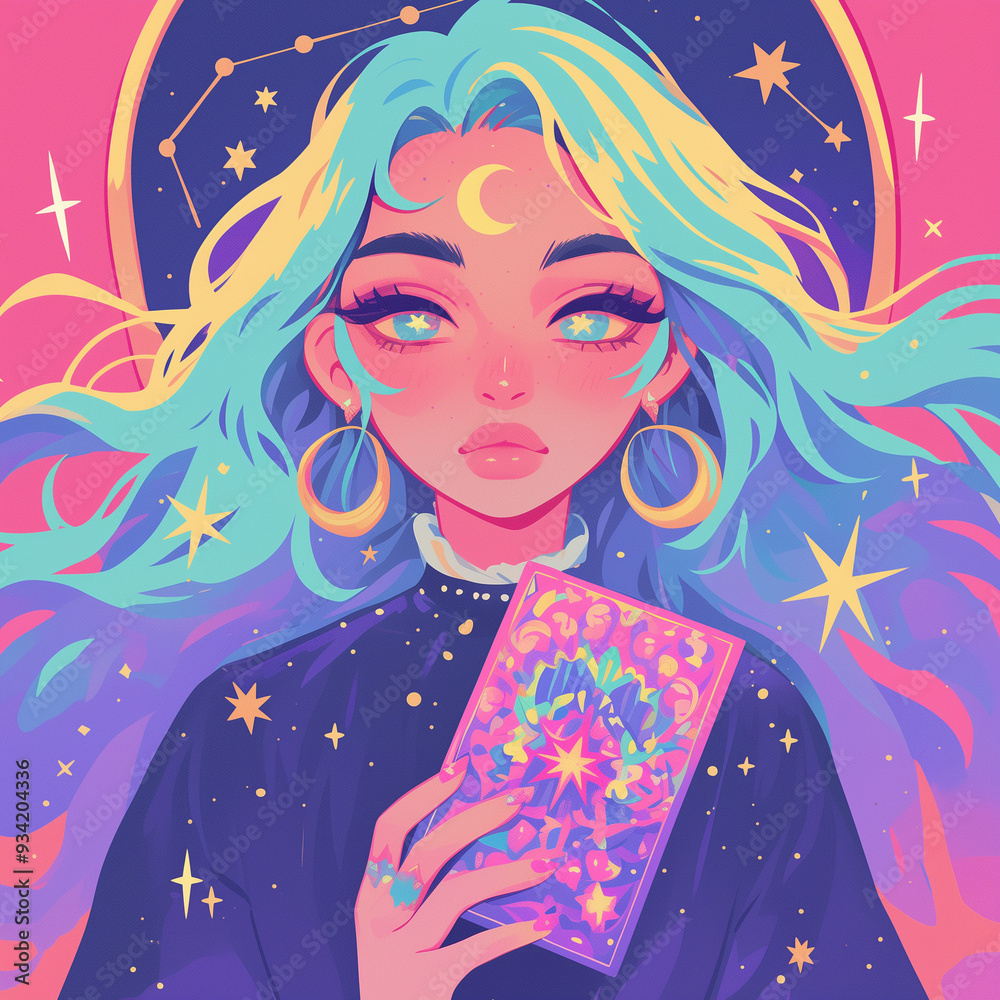 Naklejka premium Beautiful girl tarot witch