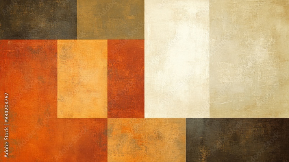 Abstract square wallpaper in brown and cream tones