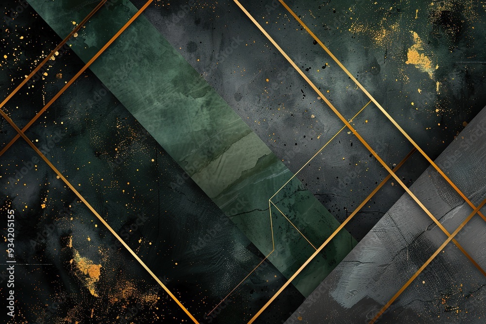 Abstract green and black background with gold accents. Abstract green and black background with gold accents.